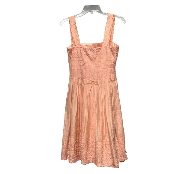 Antonio Melani Peach Square Neck Dress Size 2 Silk Cotton Midi Formal Lined - Picture 3 of 9